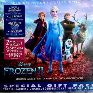Frozen II Special Gift Pack 2 CD Set Soundtrack-5 Post Cards, Stickers & Poster